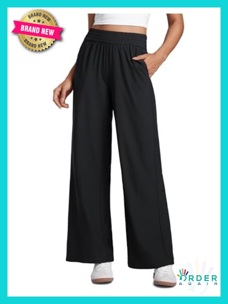Drapey Wide Leg Casual Pants, Lightweight Travel Flowy With Pockets